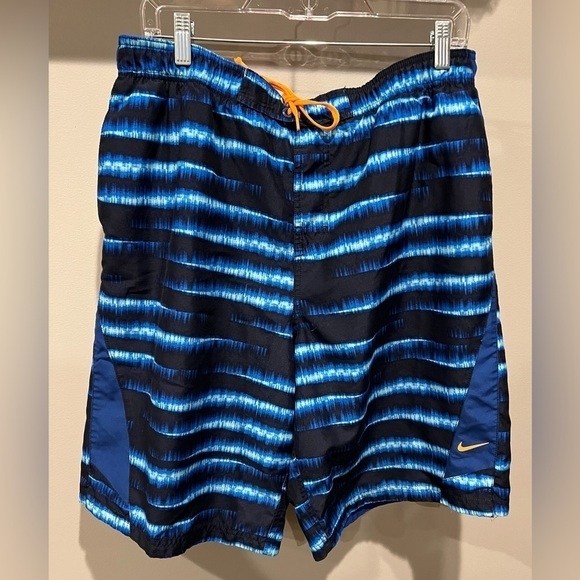 Men’s Nike Elastic Tie Waist Swimsuit Size Large Navy and Blues - Picture 1 of 7